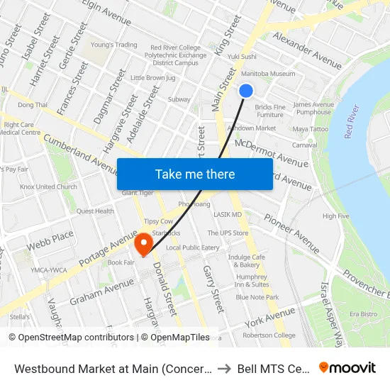 Westbound Market at Main (Concert Hall) to Bell MTS Centre map