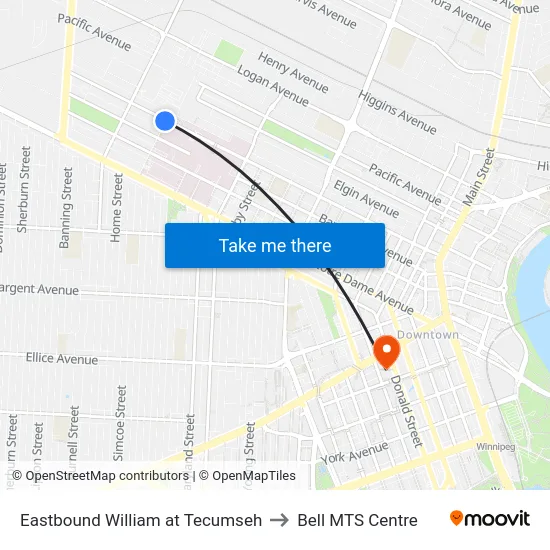 Eastbound William at Tecumseh to Bell MTS Centre map