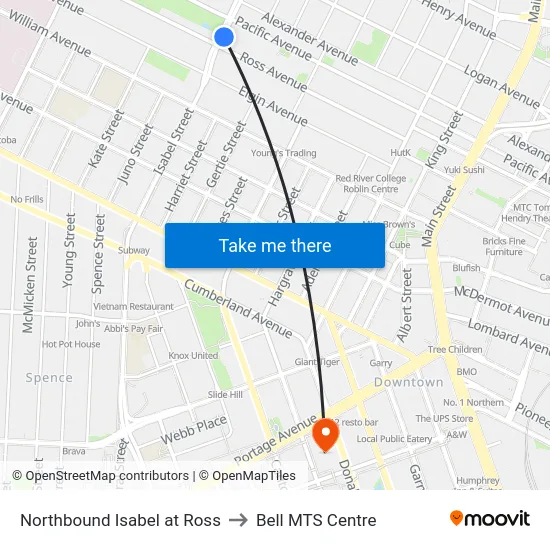 Northbound Isabel at Ross to Bell MTS Centre map