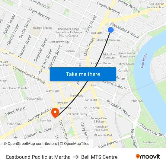 Eastbound Pacific at Martha to Bell MTS Centre map