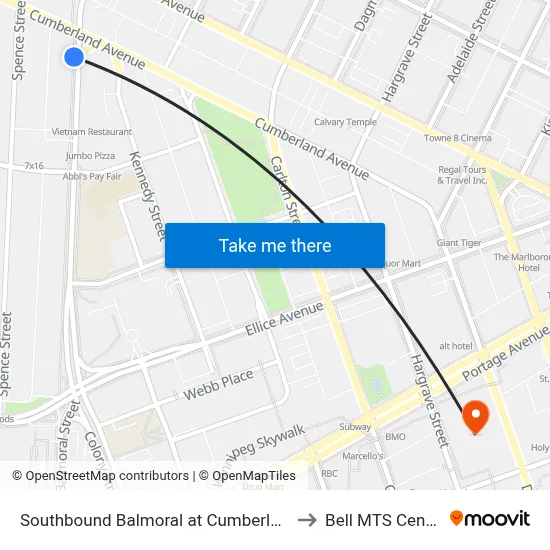 Southbound Balmoral at Cumberland to Bell MTS Centre map