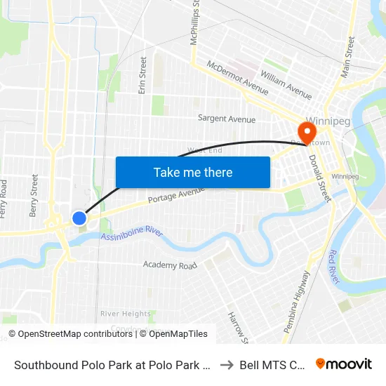 Southbound Polo Park at Polo Park Hub (Fx4) to Bell MTS Centre map