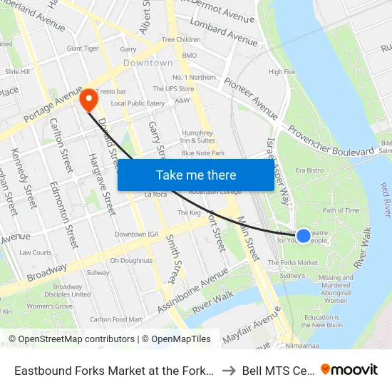 Eastbound Forks Market at the Forks Market to Bell MTS Centre map