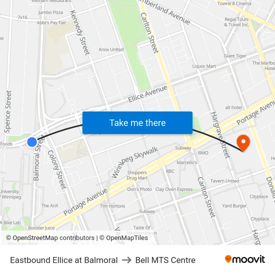 Eastbound Ellice at Balmoral to Bell MTS Centre map
