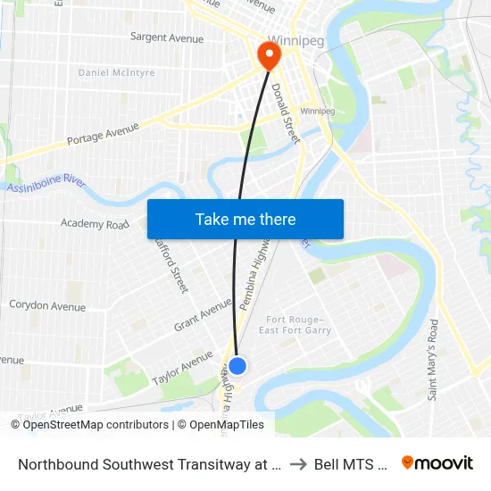 Northbound Southwest Transitway at Jubilee Station to Bell MTS Centre map