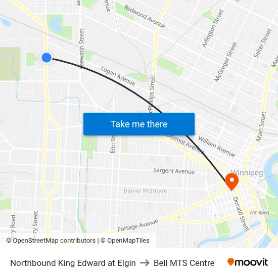 Northbound King Edward at Elgin to Bell MTS Centre map