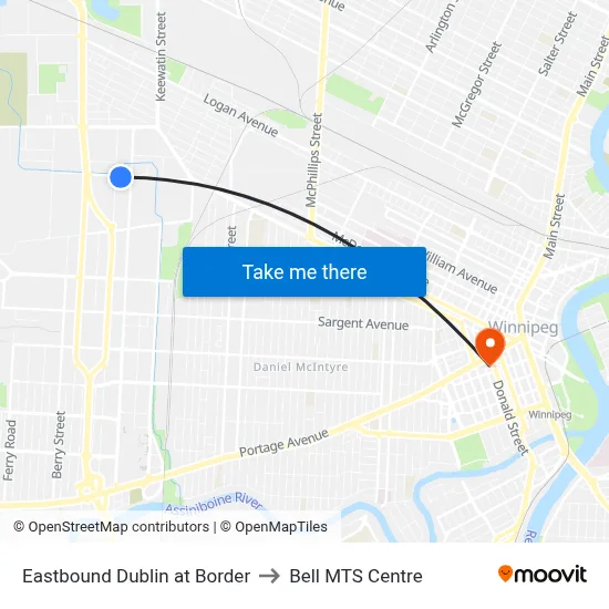 Eastbound Dublin at Border to Bell MTS Centre map