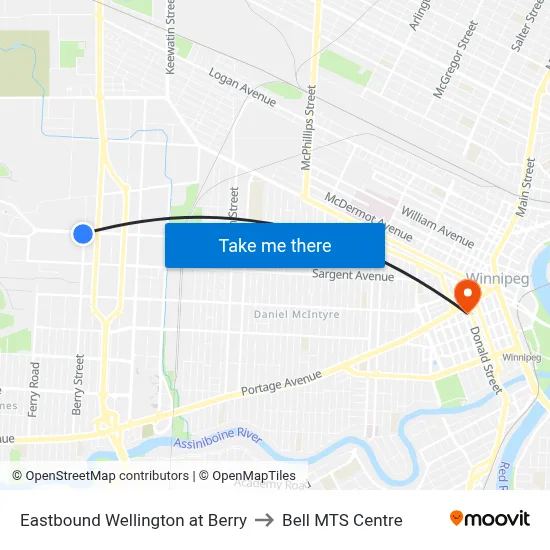 Eastbound Wellington at Berry to Bell MTS Centre map