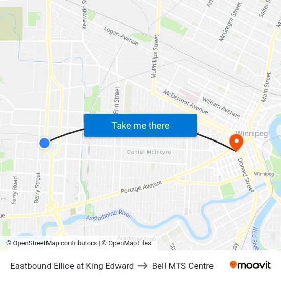 Eastbound Ellice at King Edward to Bell MTS Centre map