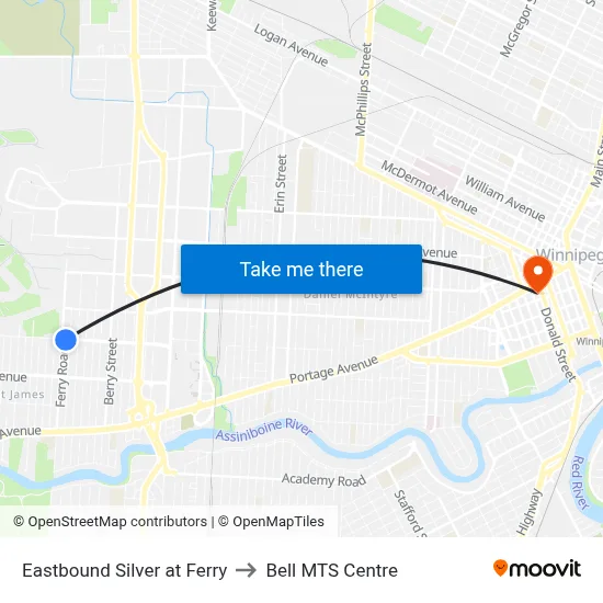 Eastbound Silver at Ferry to Bell MTS Centre map