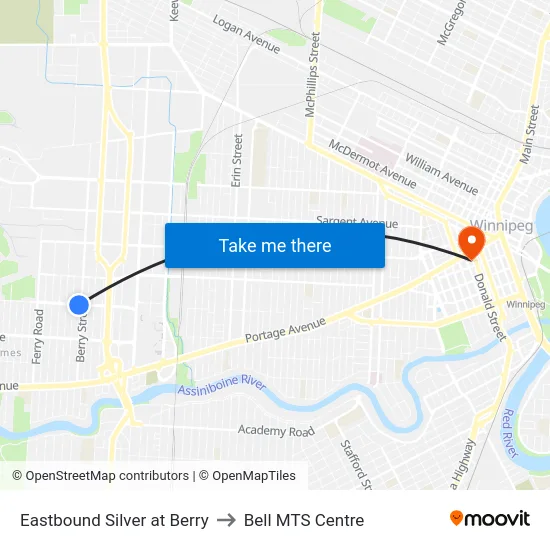 Eastbound Silver at Berry to Bell MTS Centre map