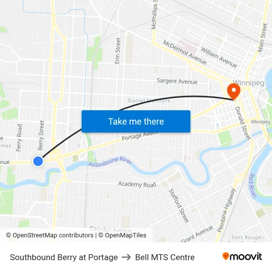 Southbound Berry at Portage to Bell MTS Centre map