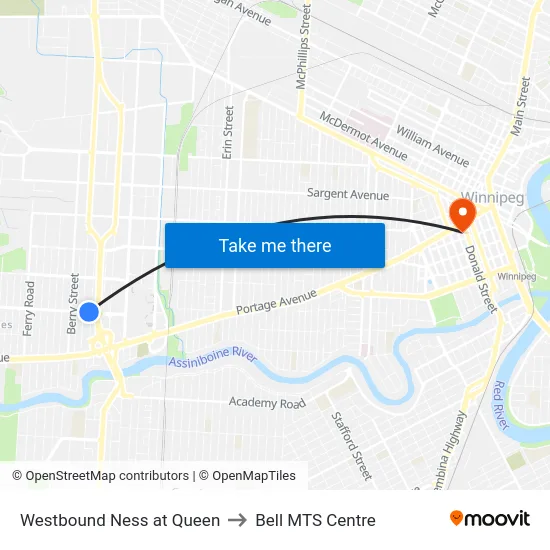 Westbound Ness at Queen to Bell MTS Centre map