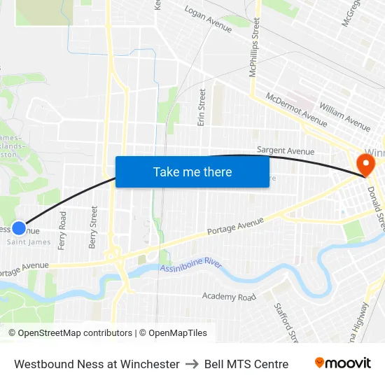 Westbound Ness at Winchester to Bell MTS Centre map