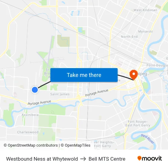 Westbound Ness at Whytewold to Bell MTS Centre map