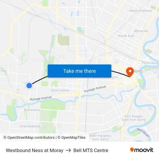 Westbound Ness at Moray to Bell MTS Centre map
