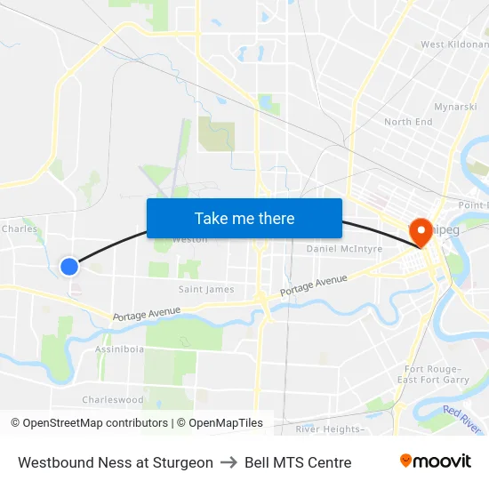 Westbound Ness at Sturgeon to Bell MTS Centre map