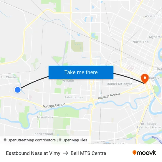 Eastbound Ness at Vimy to Bell MTS Centre map