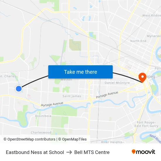 Eastbound Ness at School to Bell MTS Centre map