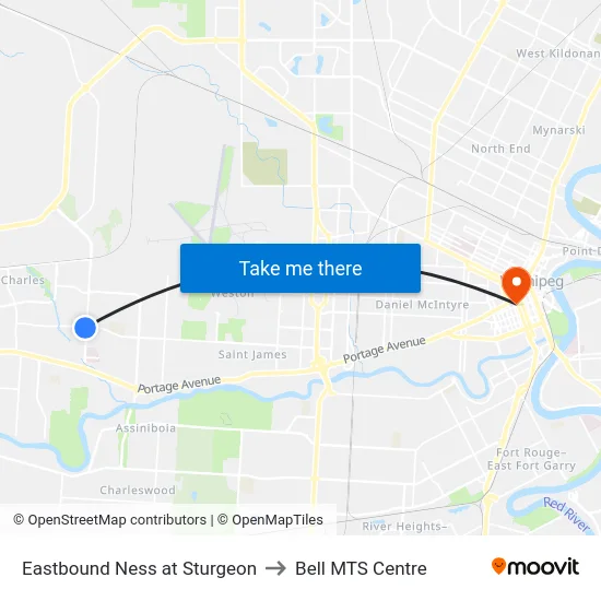 Eastbound Ness at Sturgeon to Bell MTS Centre map