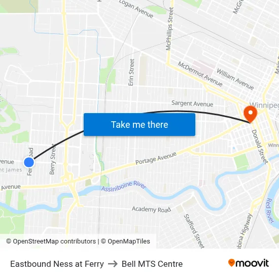 Eastbound Ness at Ferry to Bell MTS Centre map