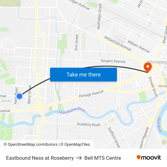 Eastbound Ness at Roseberry to Bell MTS Centre map