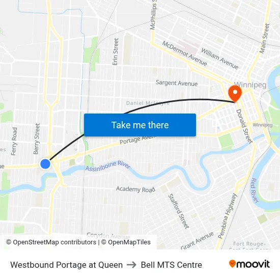 Westbound Portage at Queen to Bell MTS Centre map