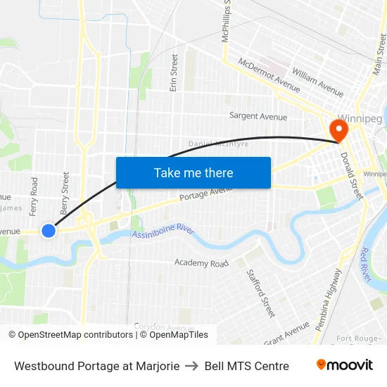 Westbound Portage at Marjorie to Bell MTS Centre map