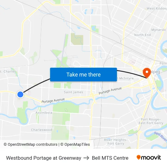 Westbound Portage at Greenway to Bell MTS Centre map