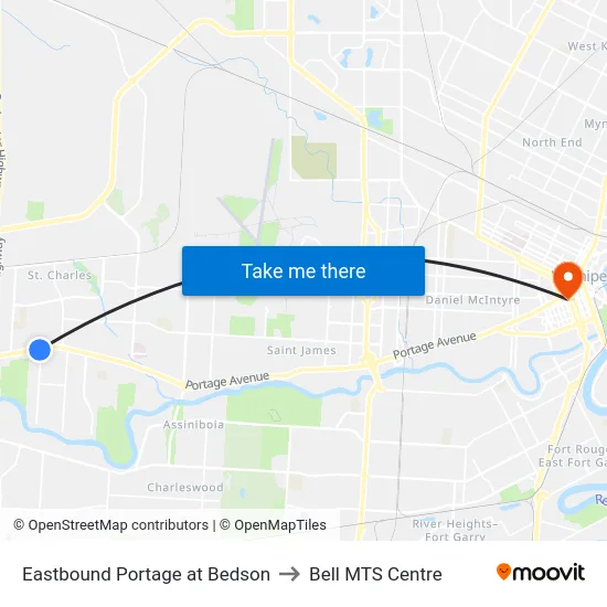 Eastbound Portage at Bedson to Bell MTS Centre map
