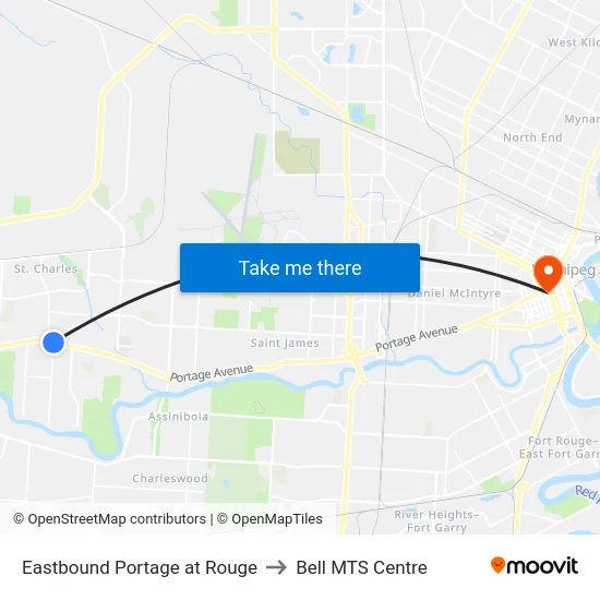 Eastbound Portage at Rouge to Bell MTS Centre map