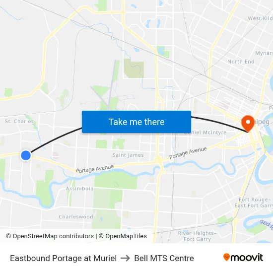 Eastbound Portage at Muriel to Bell MTS Centre map
