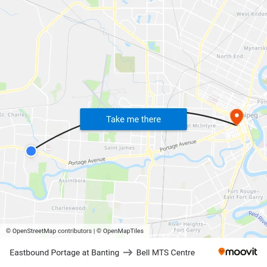 Eastbound Portage at Banting to Bell MTS Centre map