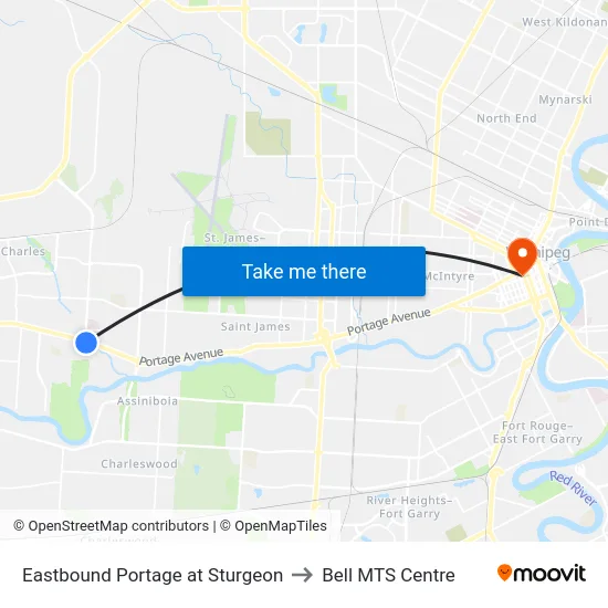 Eastbound Portage at Sturgeon to Bell MTS Centre map