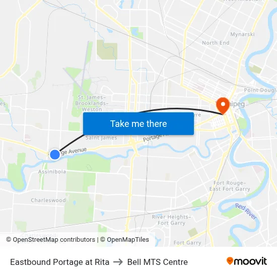 Eastbound Portage at Rita to Bell MTS Centre map