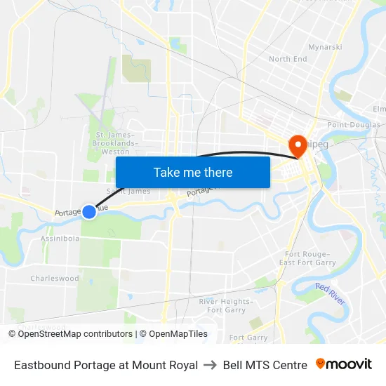 Eastbound Portage at Mount Royal to Bell MTS Centre map