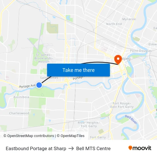 Eastbound Portage at Sharp to Bell MTS Centre map