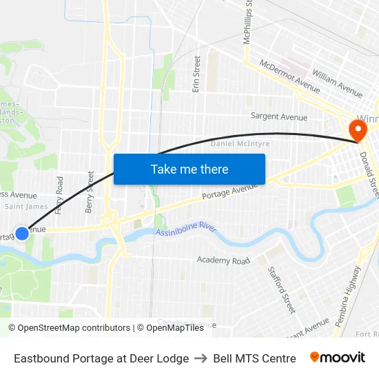 Eastbound Portage at Deer Lodge to Bell MTS Centre map