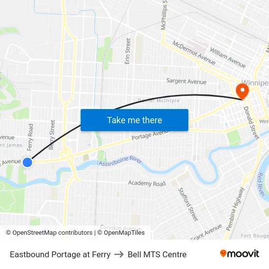 Eastbound Portage at Ferry to Bell MTS Centre map