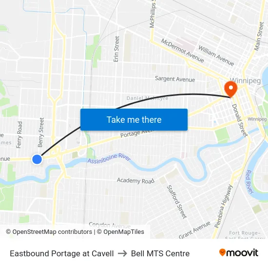 Eastbound Portage at Cavell to Bell MTS Centre map