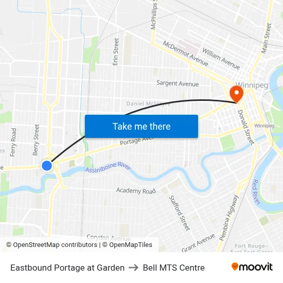 Eastbound Portage at Garden to Bell MTS Centre map