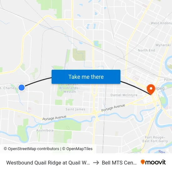 Westbound Quail Ridge at Quail West to Bell MTS Centre map