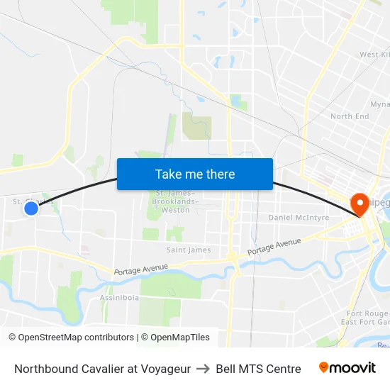 Northbound Cavalier at Voyageur to Bell MTS Centre map