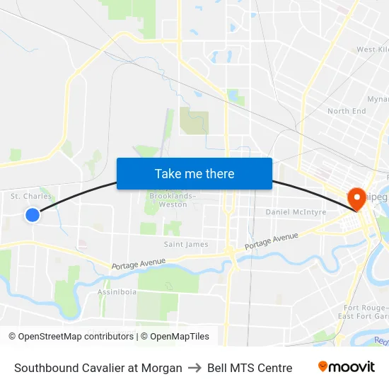 Southbound Cavalier at Morgan to Bell MTS Centre map
