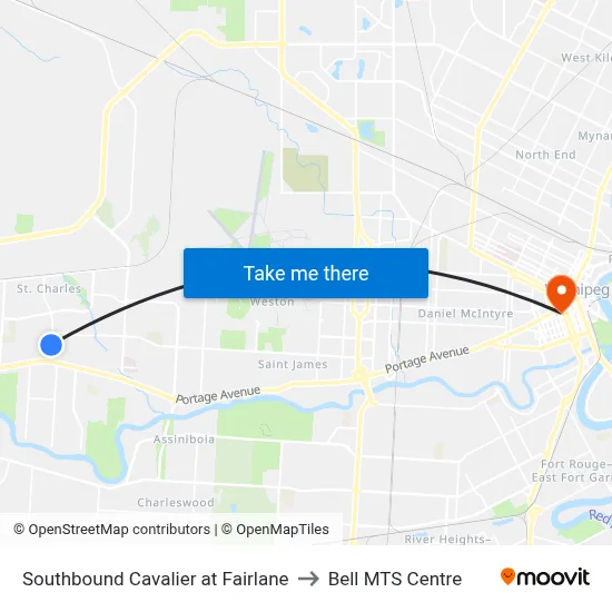Southbound Cavalier at Fairlane to Bell MTS Centre map
