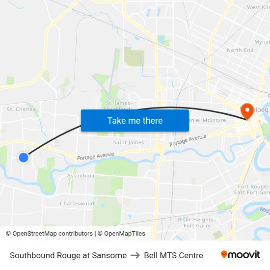 Southbound Rouge at Sansome to Bell MTS Centre map
