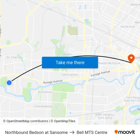 Northbound Bedson at Sansome to Bell MTS Centre map