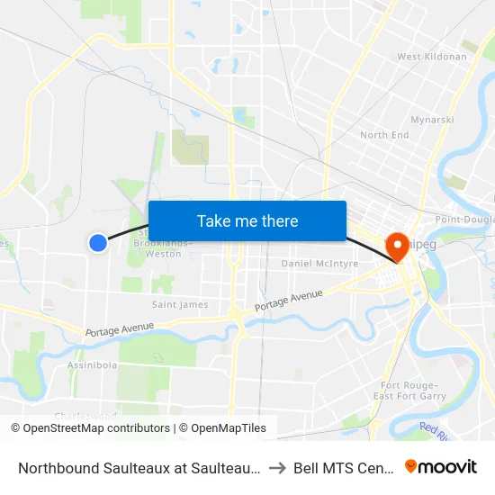 Northbound Saulteaux at Saulteaux C to Bell MTS Centre map