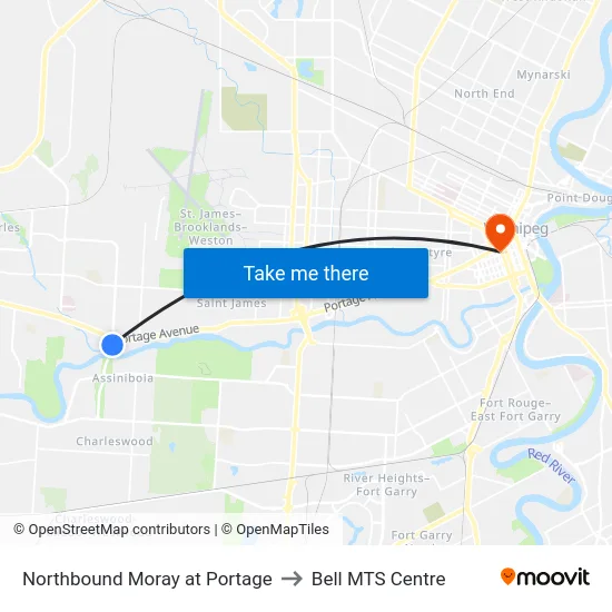 Northbound Moray at Portage to Bell MTS Centre map