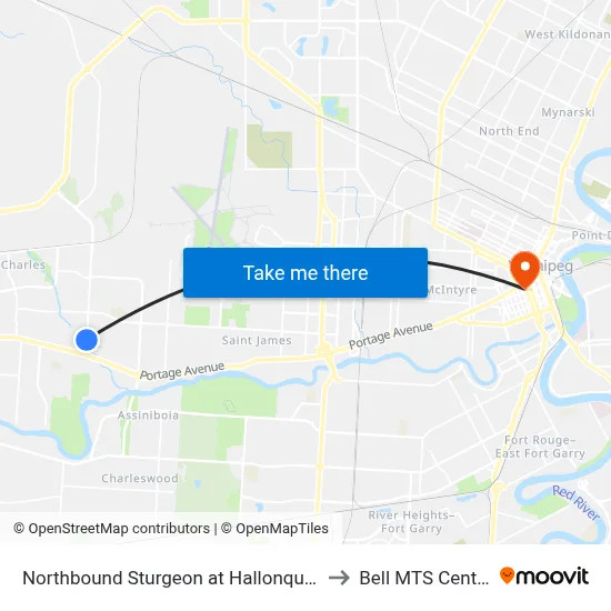 Northbound Sturgeon at Hallonquist to Bell MTS Centre map